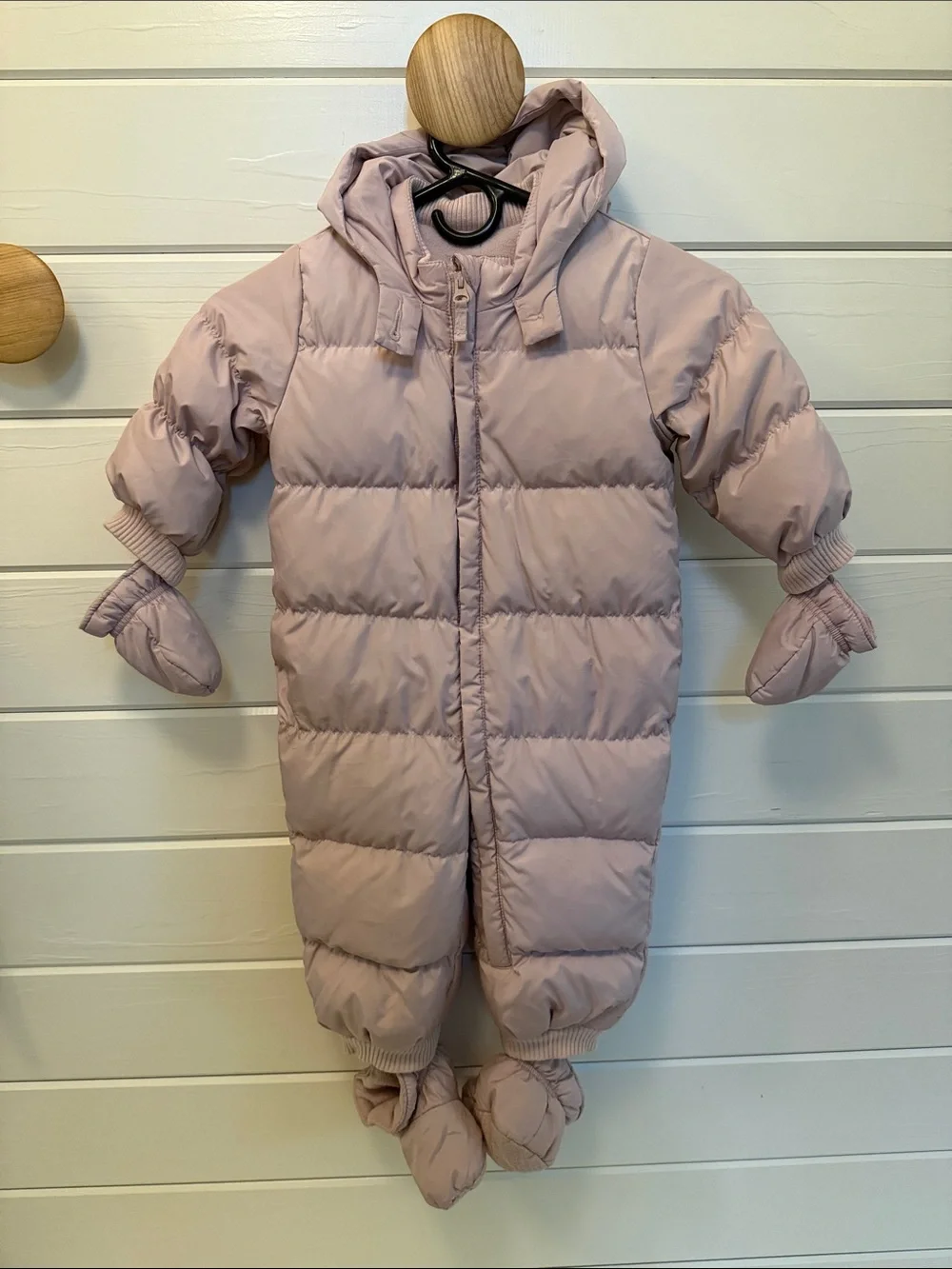 Baby GAP Toddler Puffer Snowsuit With Fleece Lining in Light Taupe Pink